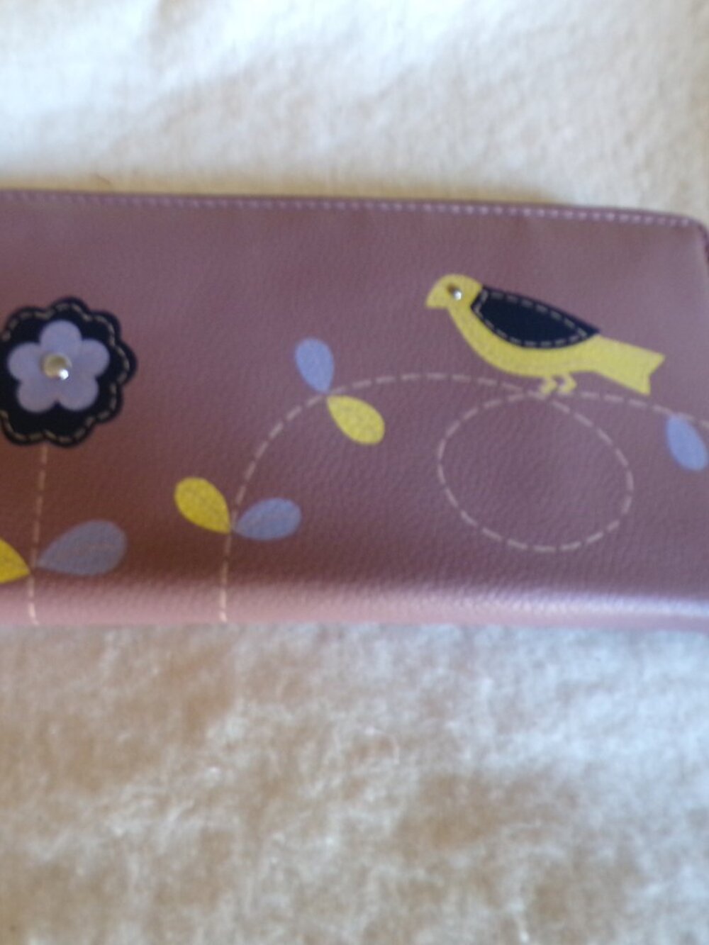 100% Genuine Leather RFID Protected Applique Wallet Purple Color Floral Pattern